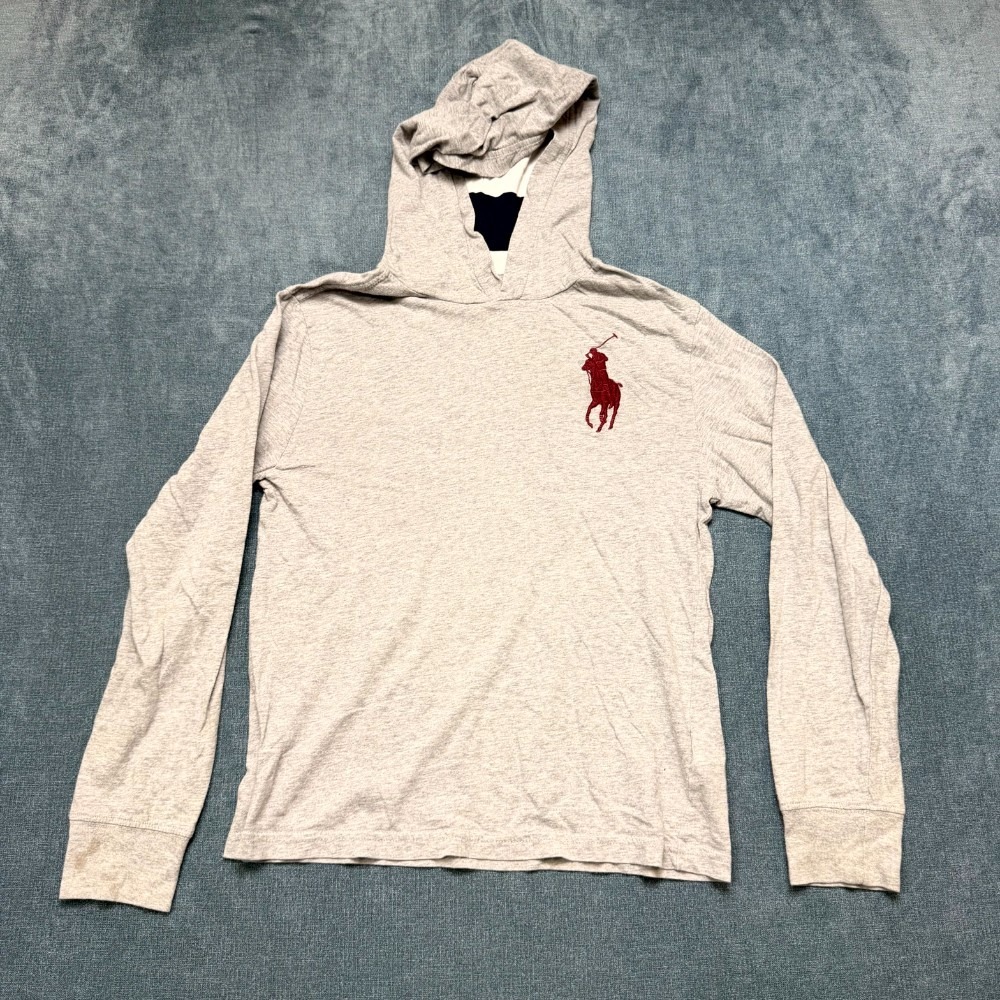 Polo Ralph Lauren Hoodie Boys Medium (10-12) Heather Gray Pony Logo Pullover